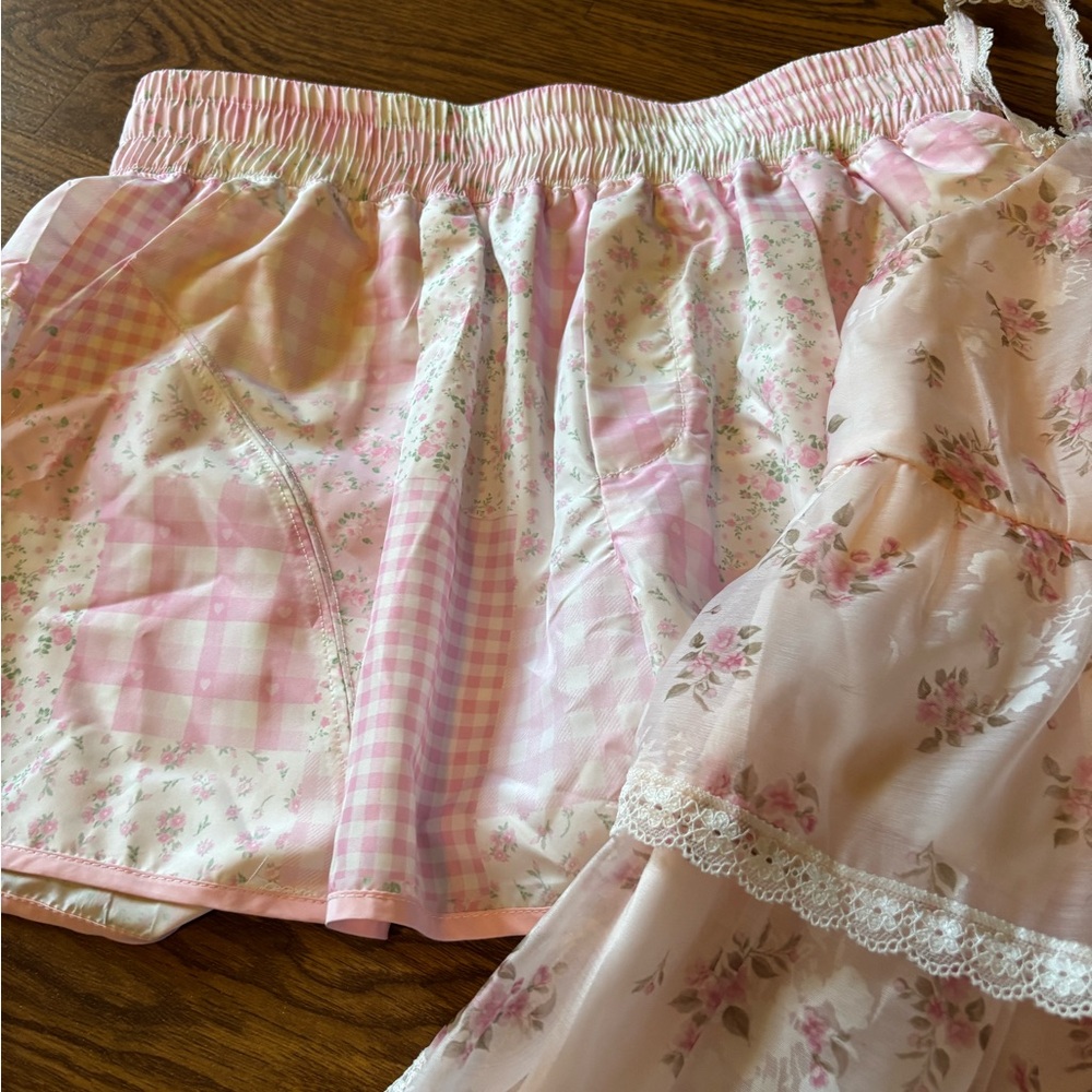 NWT Peach Love California Pink Floral Chiffon lace Tank with Peach Love shorts - Picture 10 of 14